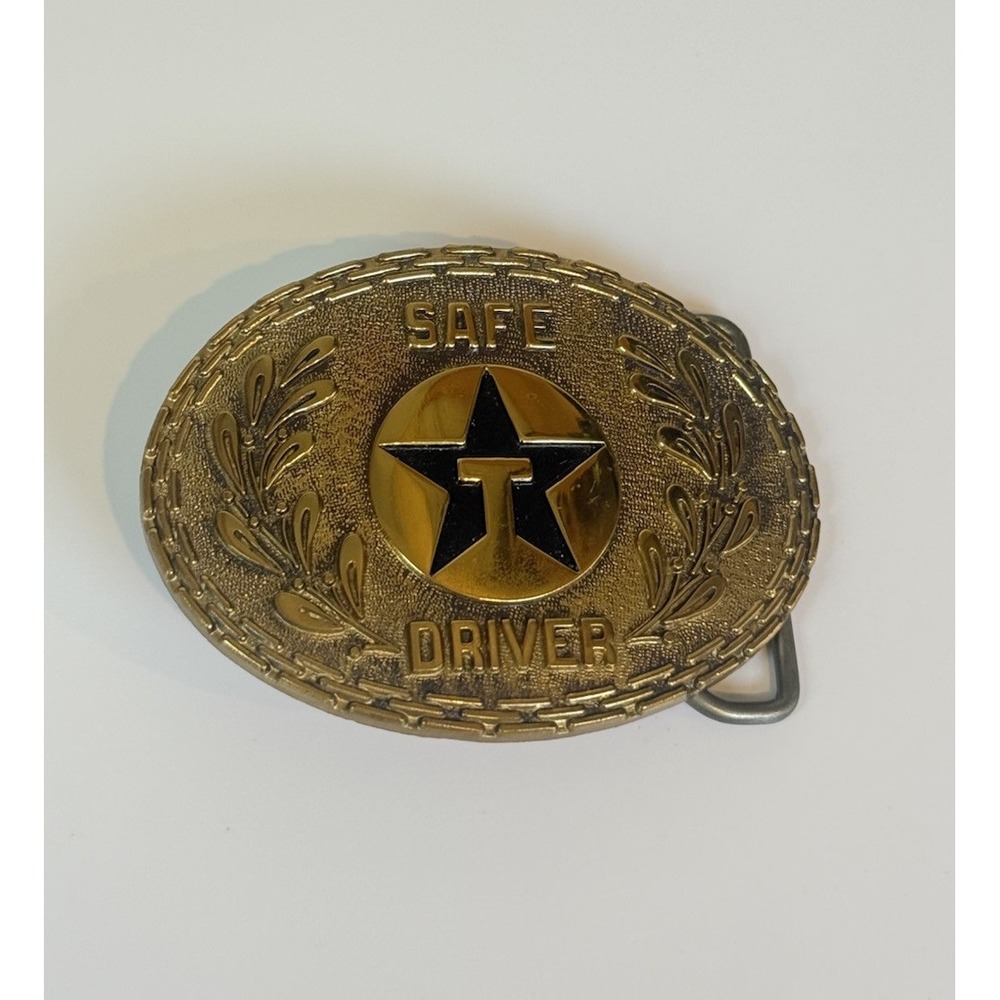 Vintage Texaco Safe Driver Belt Buckle Gold Tone Star